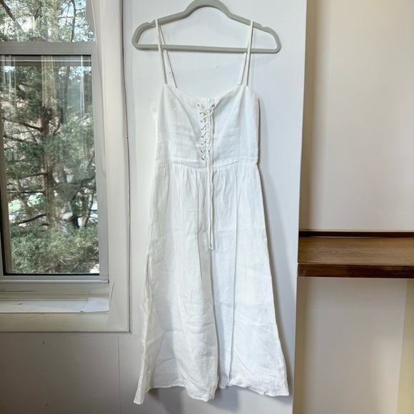 Reformation Serena Linen Midi Dress Lace Up Summer Sun in White - Picture 1 of 13